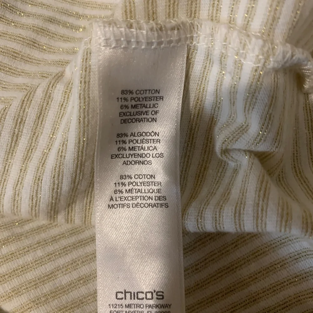 Zenergy by Chico’s Ivory/Gold 3/4 Sleeve Top sz 0